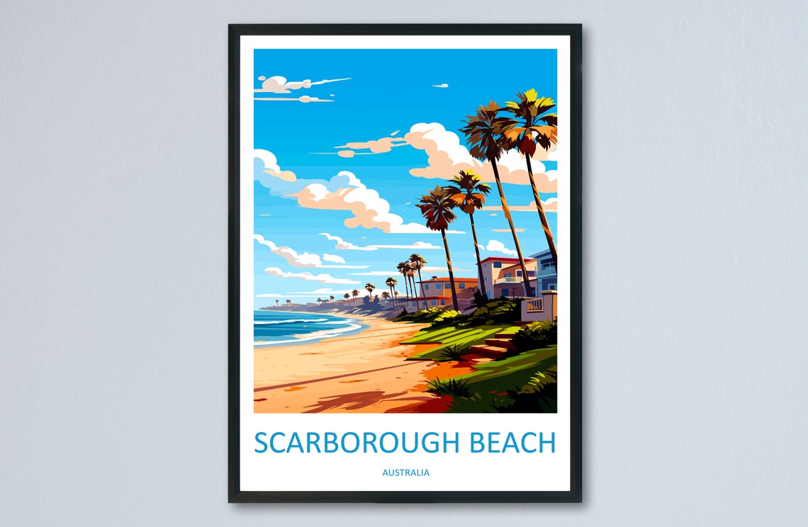 Scarborough Beach Australia Palm Sunset Promenade Travel Poster