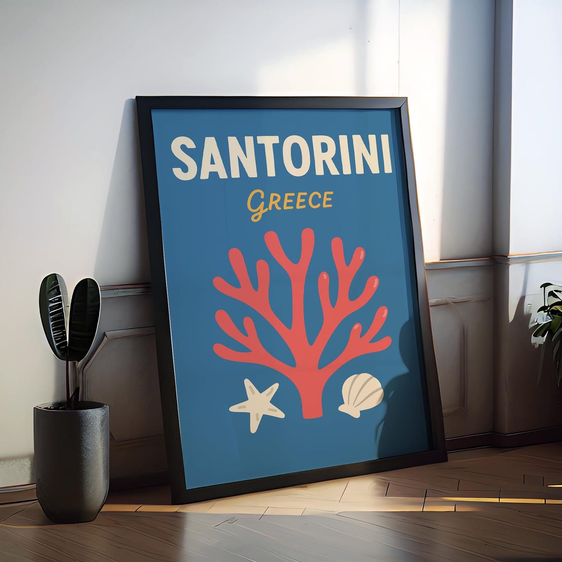 Santorini Greece Coral Reef Beach Coastal Travel Wall Poster