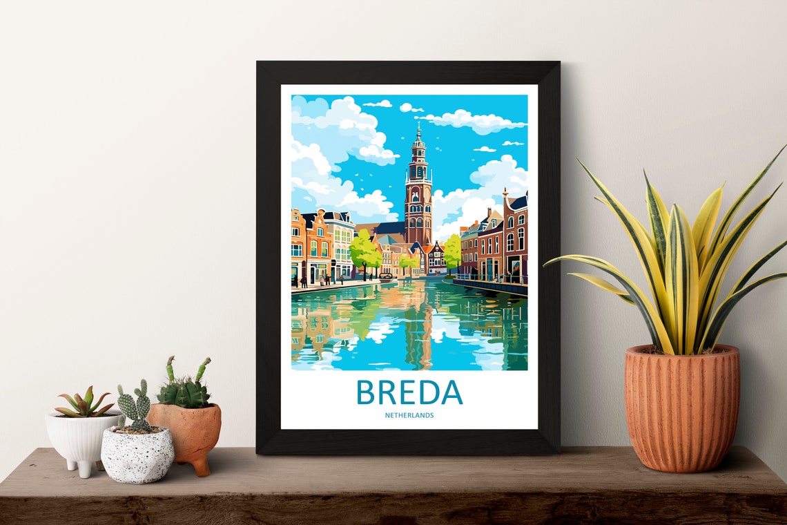 Breda Netherlands Canal Church Tower and Gabled Houses Poster - Image 3