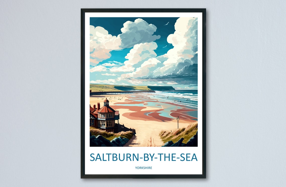 Saltburn by the Sea Yorkshire Beach Retro Seaside Travel Poster