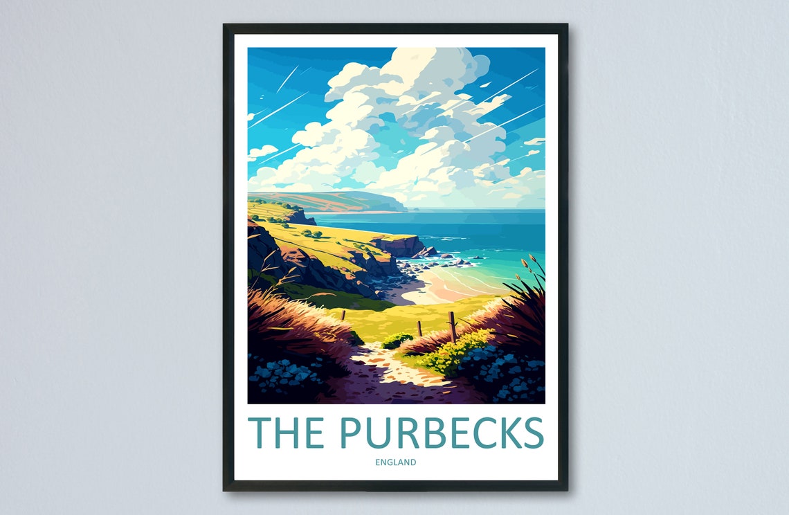 The Purbecks England Coastal Cliffs Beach Minimal Travel Poster