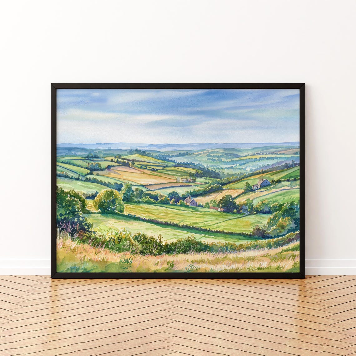 Blackdown Hills England Rolling Countryside Fields Watercolor Poster