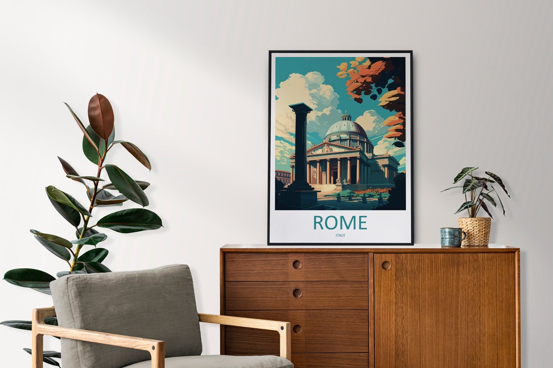 Rome Italy Pantheon Dome with Ancient Columns and Fall Trees Poster - Image 2