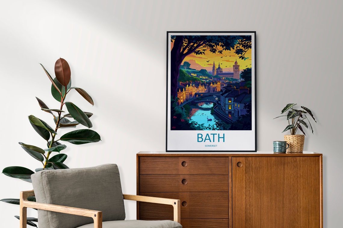 Bath England River Sunset With Abbey And Historic Town Poster - Image 2