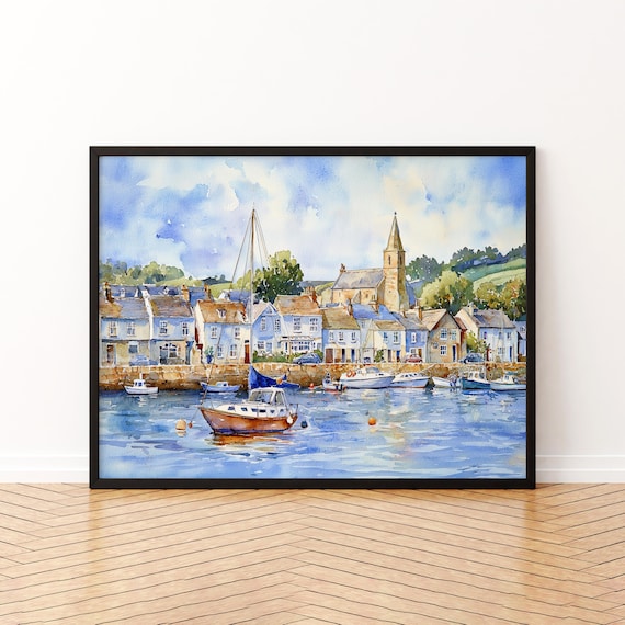 Appledore Devon Harbour Village Watercolor Coastal Travel Poster