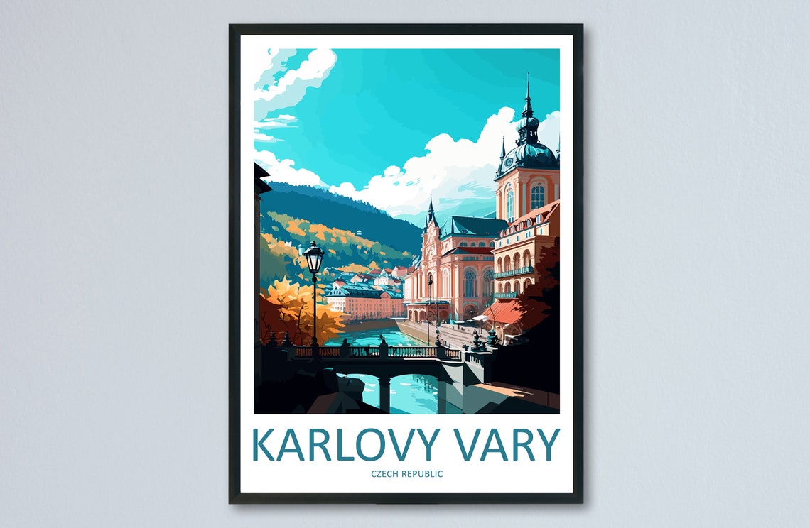 Karlovy Vary Czech Republic Riverside Spa Town Bridge Poster