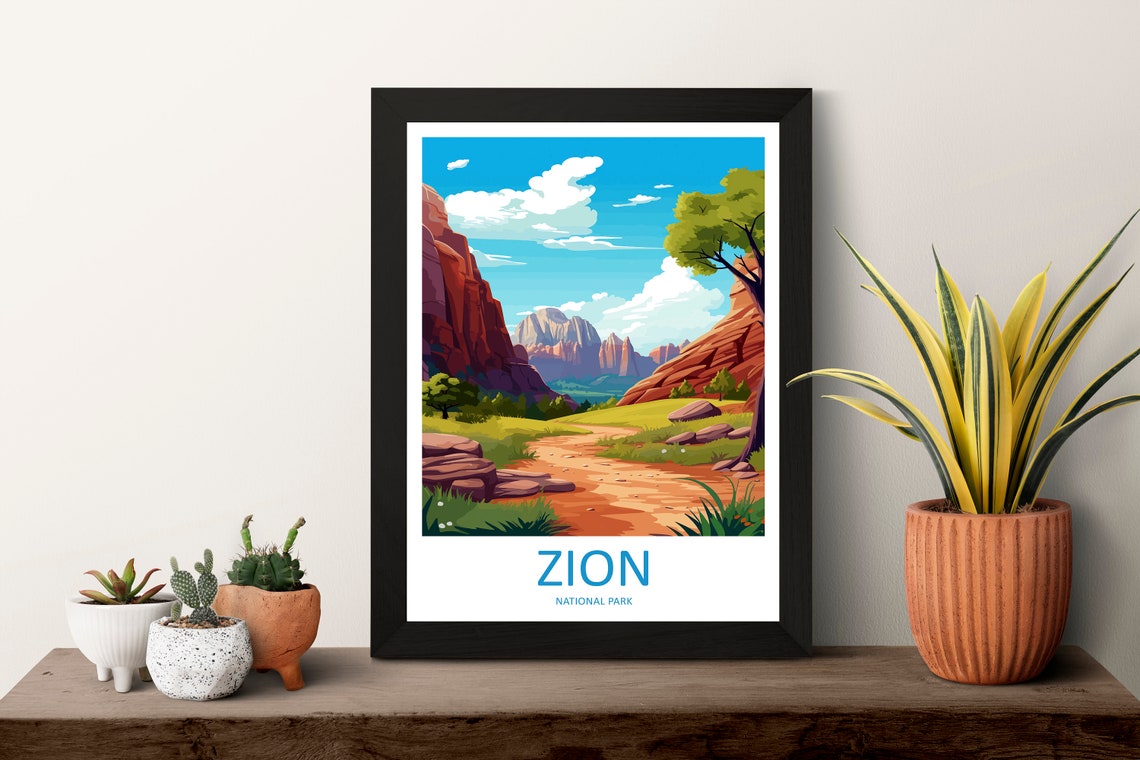 Zion National Park Utah Red Rock Canyon Desert Trail Travel Poster - Image 3