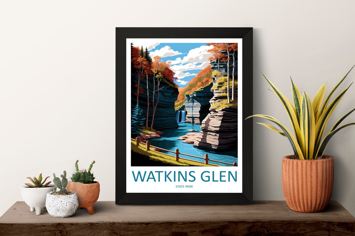 Watkins Glen State Park Gorge Waterfall Autumn Vintage Travel Poster - Image 3