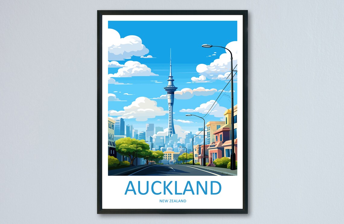 Auckland Travel Poster, New Zealand Wall Decor