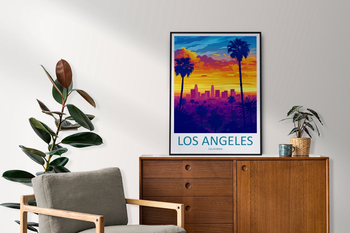 Los Angeles Sunset Skyline Palm Trees California Travel Poster - Image 2