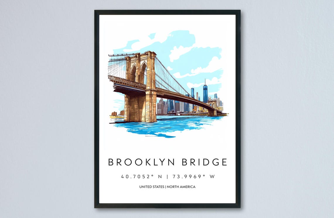 Brooklyn Bridge New York Skyline Illustrated Sketch Style Poster