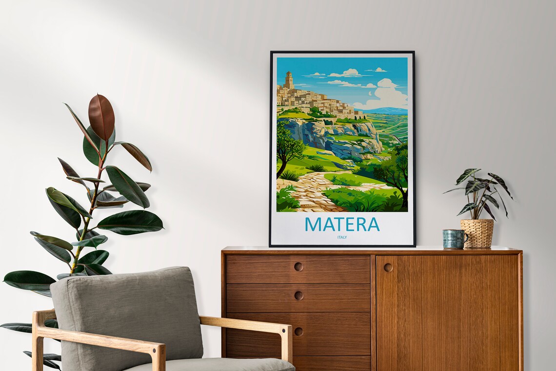 Matera Ancient Hilltop Old Town Italy Stone Houses Travel Poster - Image 2