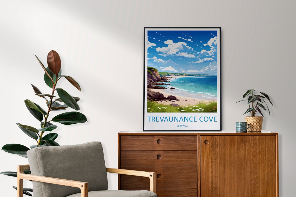 Trevaunance Cove Cornwall Rocky Shoreline Coastal Travel Poster - Image 2
