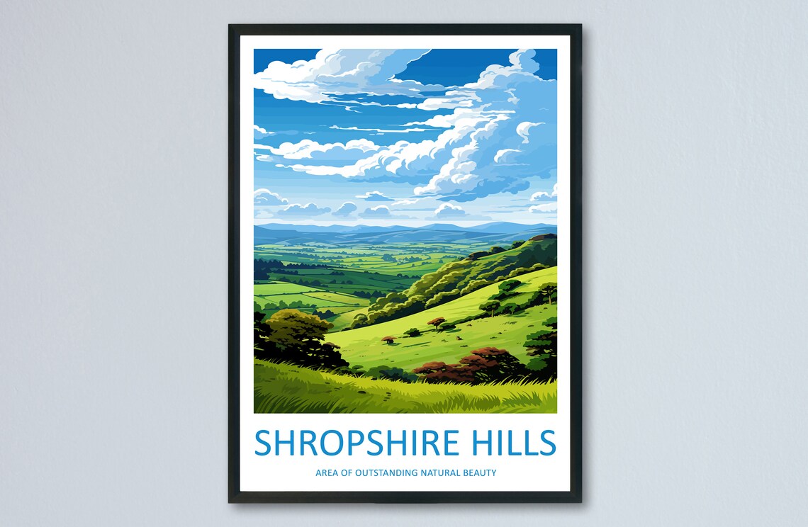 Shropshire Hills Travel Poster, AONB Landscape