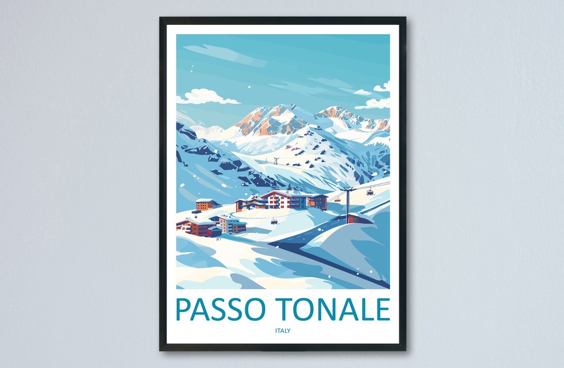 Passo Tonale Italy Alpine Ski Resort Village Daytime Travel Poster