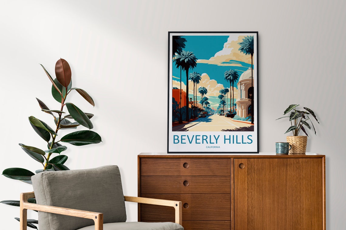 Beverly Hills California Palm Lined Street Retro Travel Poster - Image 2