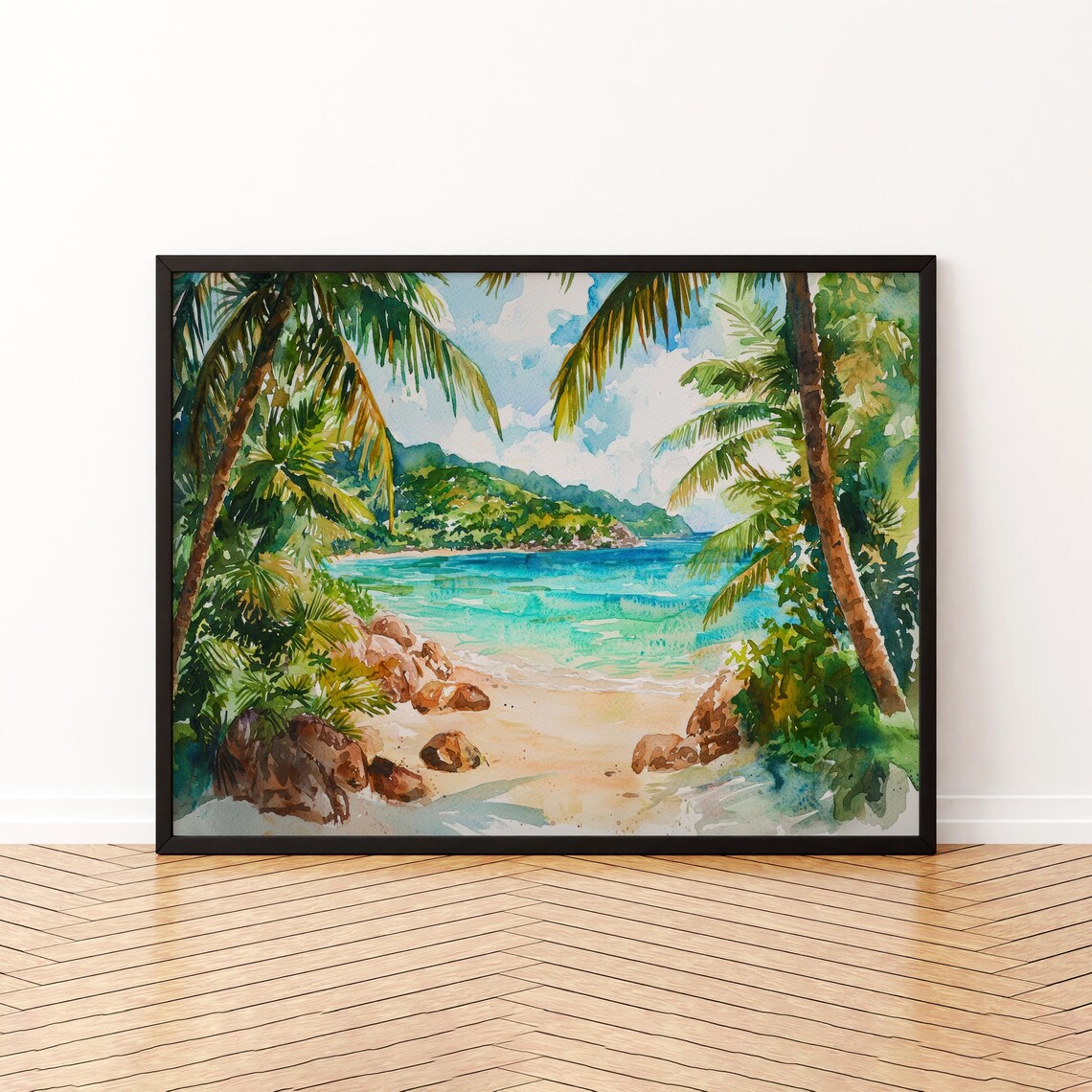 Seychelles Watercolor Poster, Landscape Art Print