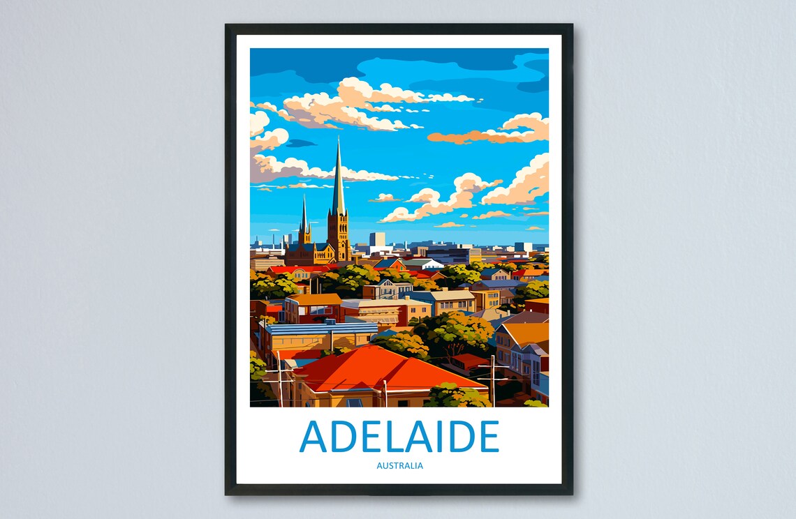 Adelaide Australia City Skyline Colorful Illustrated Travel Poster