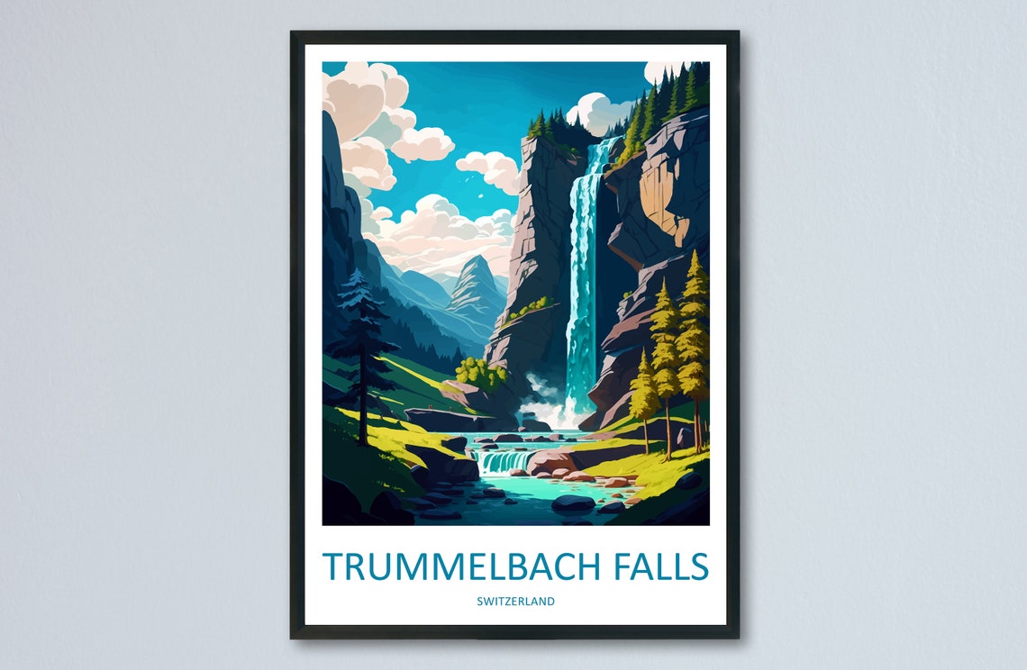 Trummelbach Falls Towering Cliff Waterfall Switzerland Poster