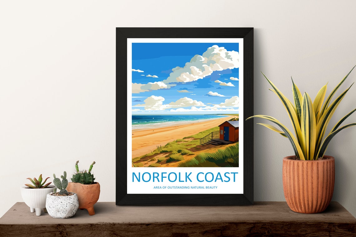 Norfolk Coast Classic Red Beach Hut and Sandy Dunes England Poster - Image 3