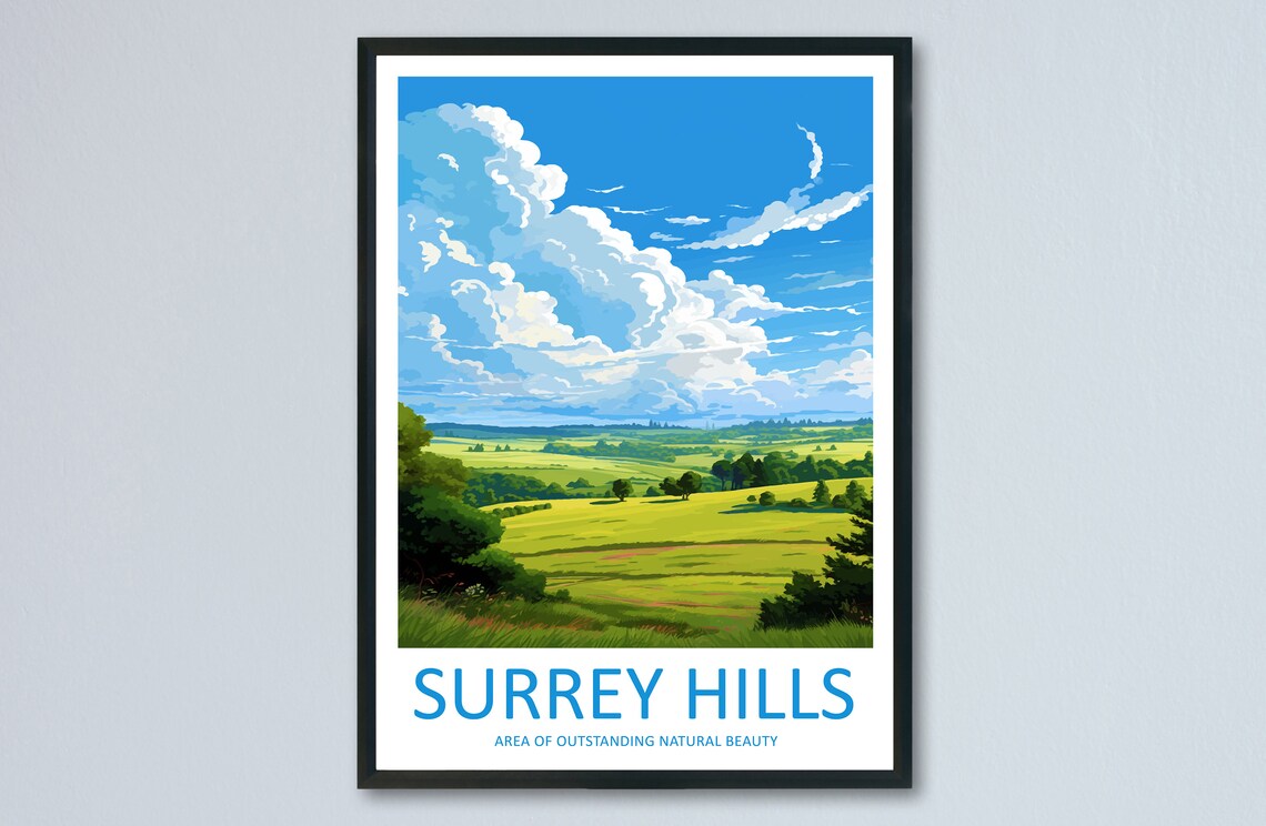 Surrey Hills Travel Print, AONB Wall Art