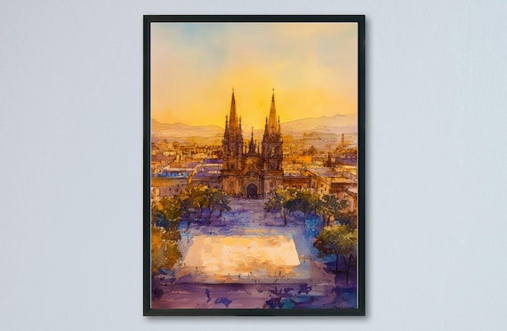 Guadalajara Watercolor Poster Wall Art Hanging Home Dcor Gift Lovers Mexico