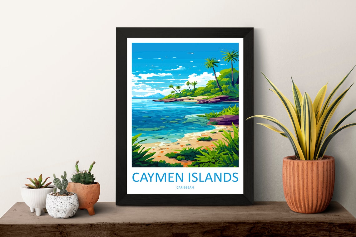 Cayman Islands Palm Beach Turquoise Bay Caribbean Travel Poster - Image 3