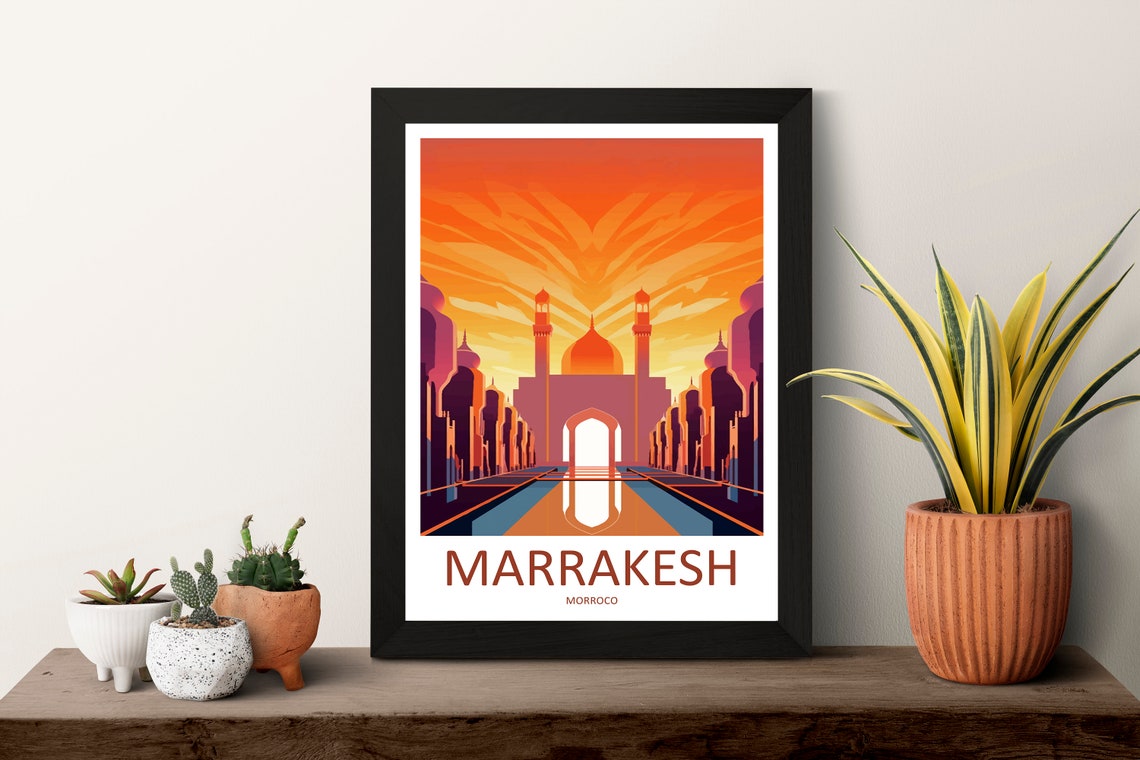 Marrakesh Morocco Fiery Sunset Mosque Boulevard Travel Poster - Image 3