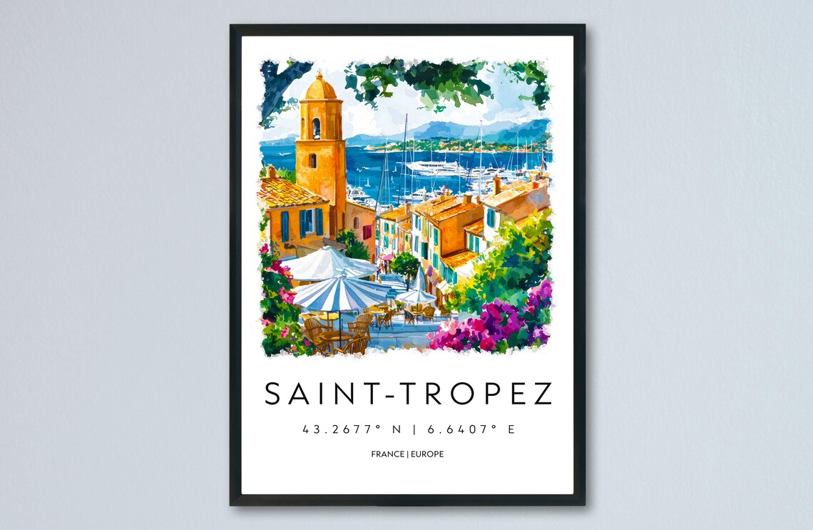 Saint-Tropez France Harbor Watercolor Riviera Travel Art Poster