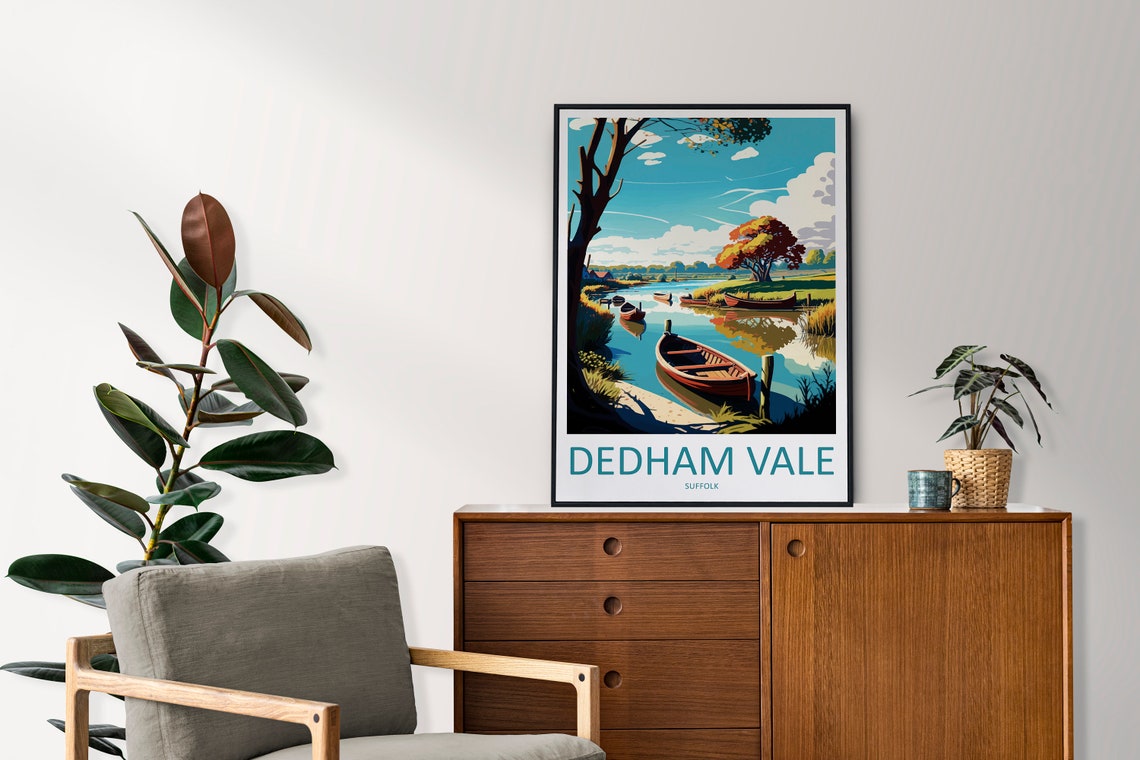 Dedham Vale Suffolk Riverside Rowboats Autumn Afternoon Poster - Image 2