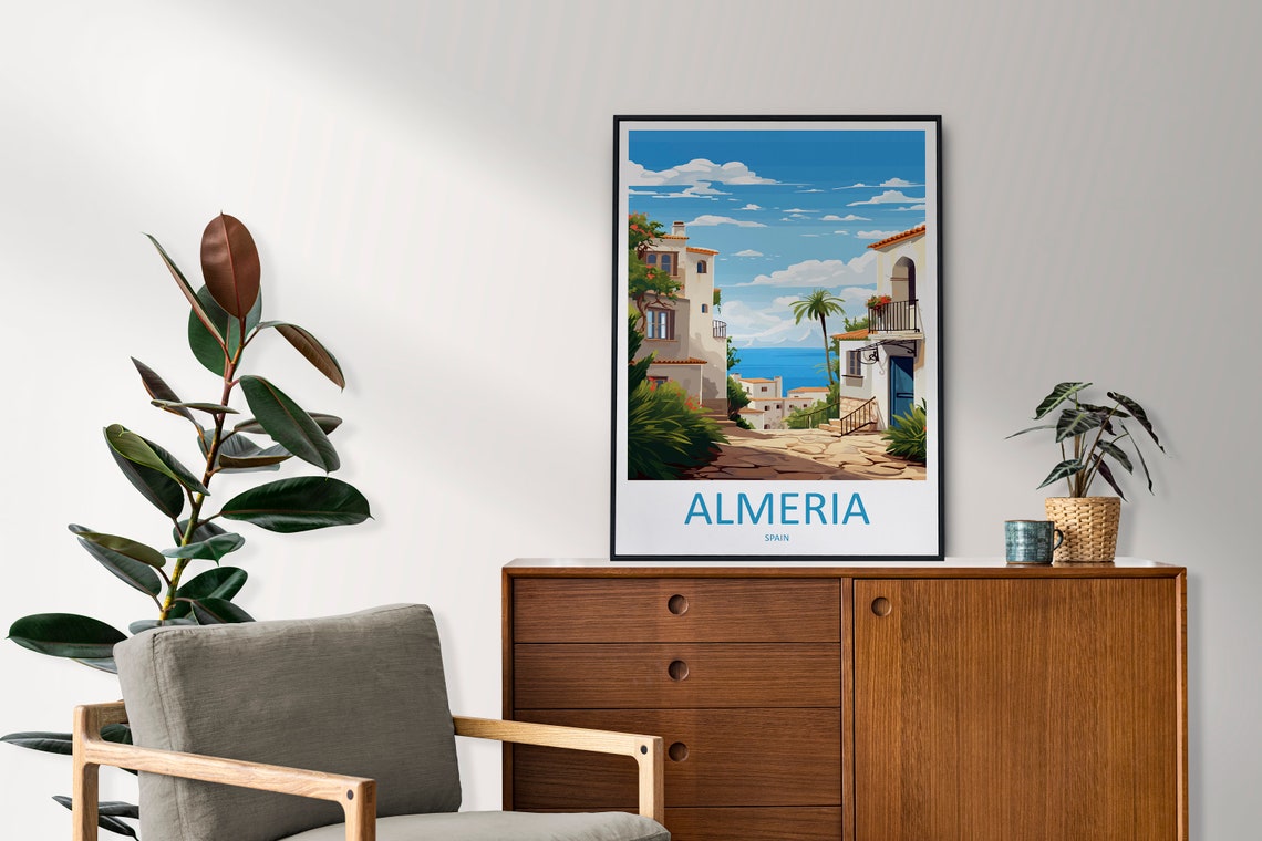 Almeria Spain Whitewashed Coastal Village Blue Sea Travel Poster - Image 2