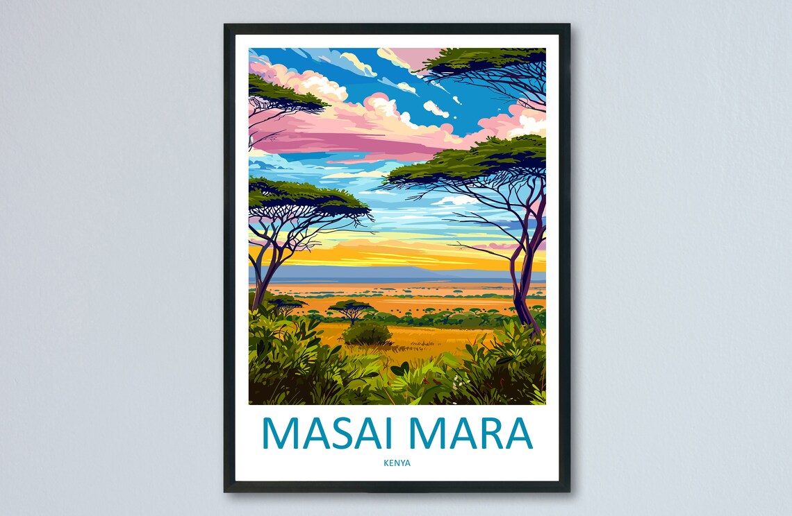 Masai Mara Travel Poster, Kenya Wall Art