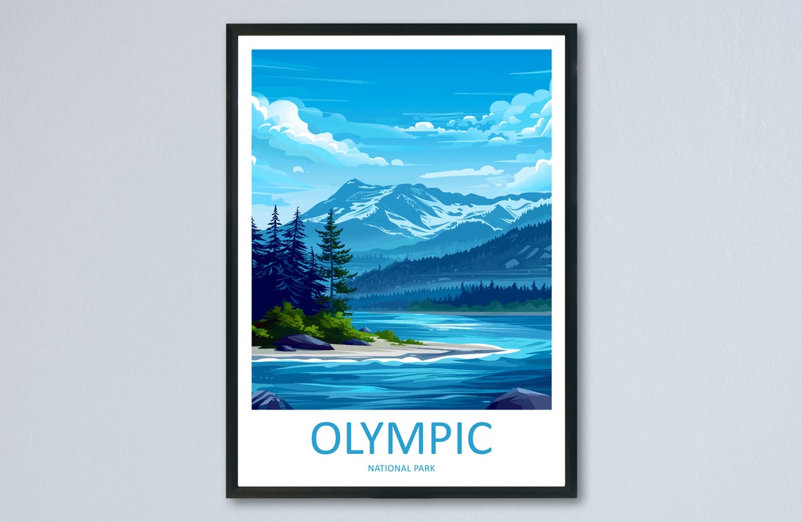 Olympic National Park Snowy Peaks River Washington Art Poster - Image 3