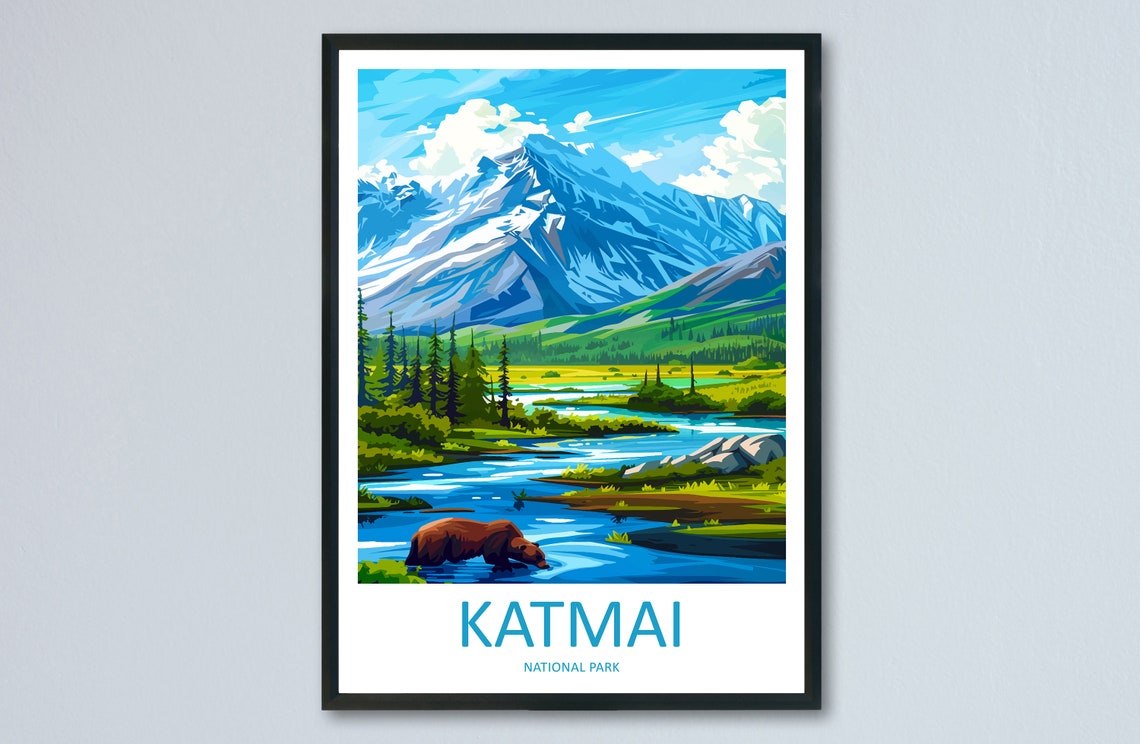 Katmai National Park Alaska Brown Bear River Mountain Poster