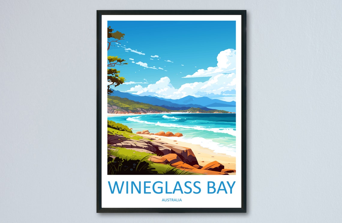Wineglass Bay Tasmania Australia Beach Mountain Travel Poster
