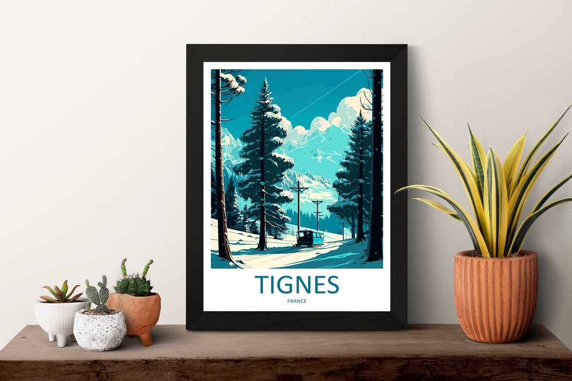 Tignes France Snowy Pine Forest Bus Ride Winter Travel Poster Art - Image 3