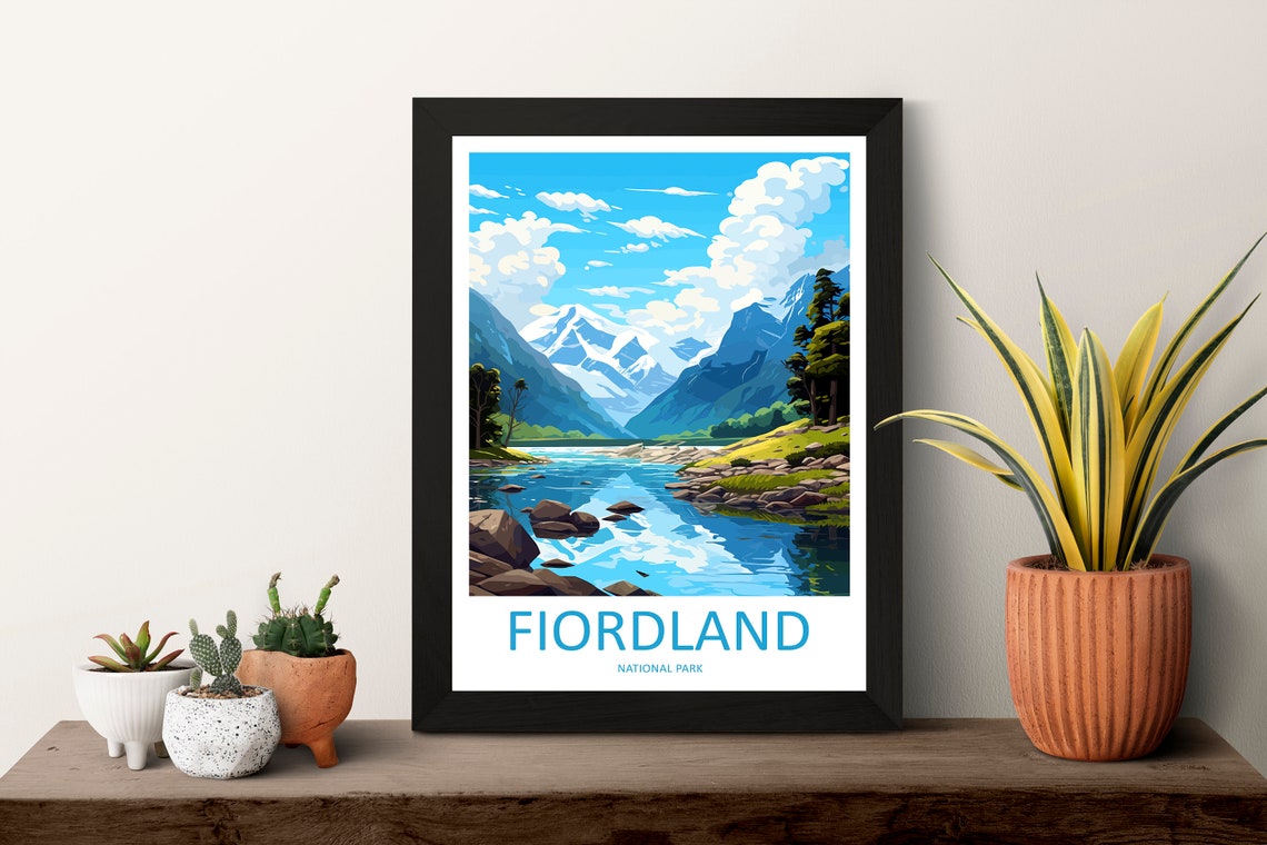 Fiordland National Park Cascading Mountain Stream Valley Poster - Image 3
