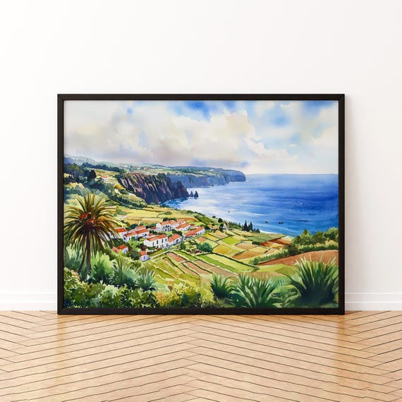 Azores Watercolor Poster Wall Art Hanging Home Dcor Gift Lovers Portugal
