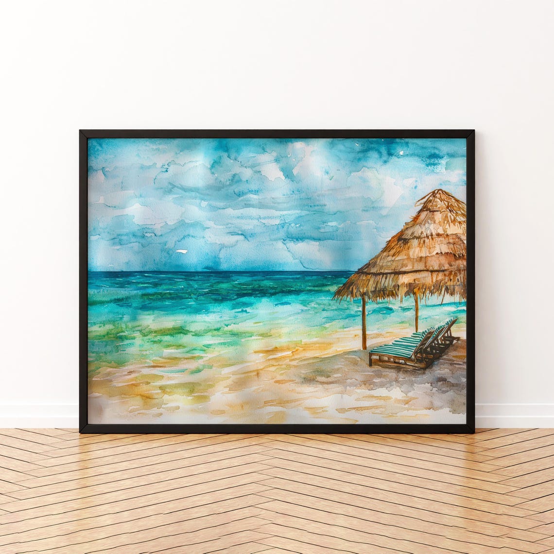 Cancun Beach Watercolor Tropical Palapa Paradise Vacation Poster