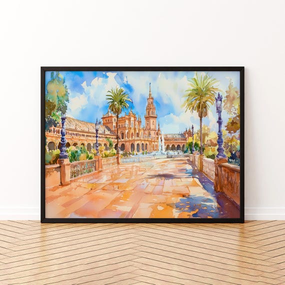 Seville Watercolor Poster Landscape Wall Art Hanging Home Dcor Gift Lovers Spain