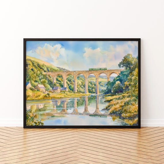 Tamar Valley England Watercolor Poster Travel Print Countryside Landscape Painting River Scene Wall Art Uk Souvenir