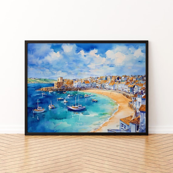 St Ives Cornwall Watercolor Travel Poster