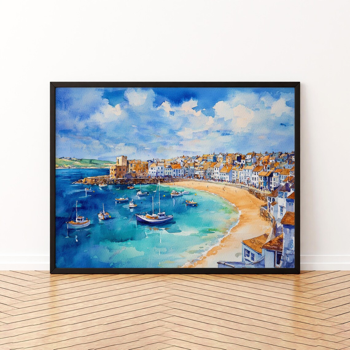 St Ives Cornwall Watercolor Travel Poster