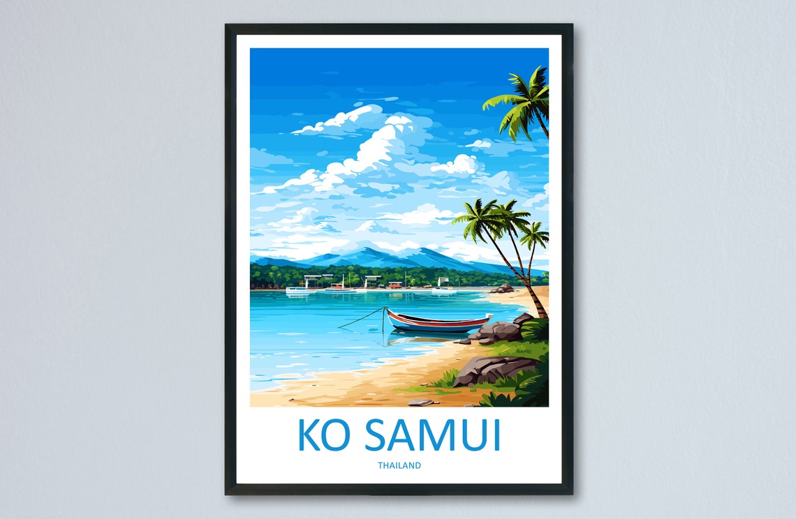 Ko Samui Thailand Tropical Beach Fishing Boat Blue Bay Travel Poster