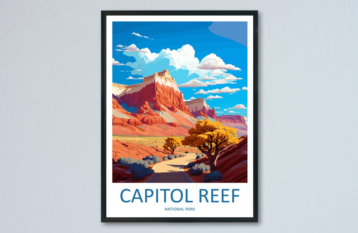 Capitol Reef National Park Utah Red Rock Vintage Travel Poster