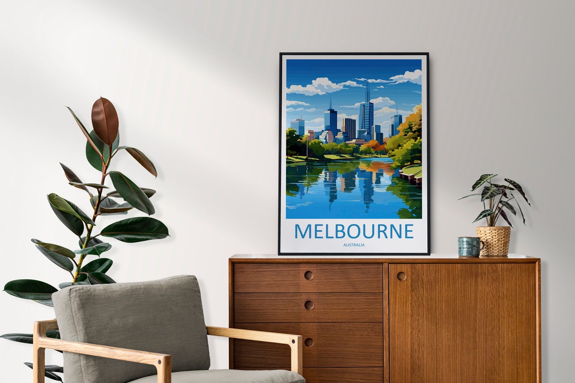 Melbourne Australia Skyline River Reflection City Travel Poster - Image 2