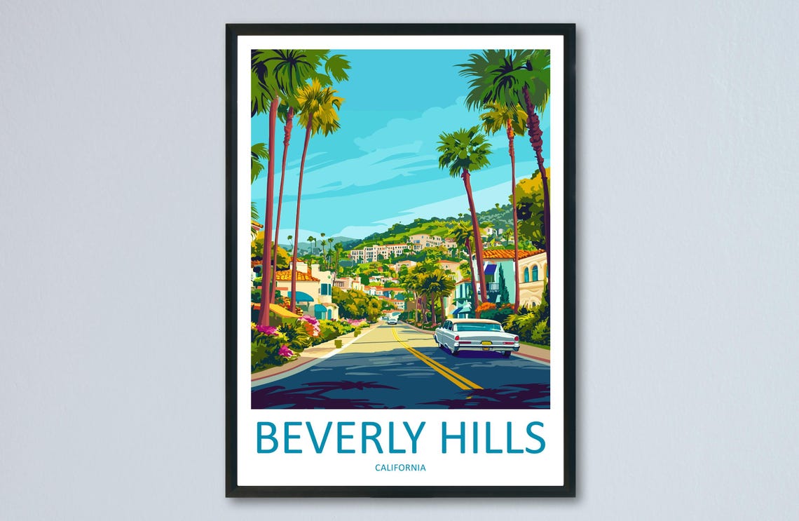 Beverly Hills California Palm Tree Street Vintage Travel Poster