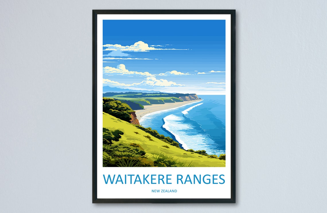 Waitakere Ranges New Zealand Wild Green Cliffs Surf Beach Poster