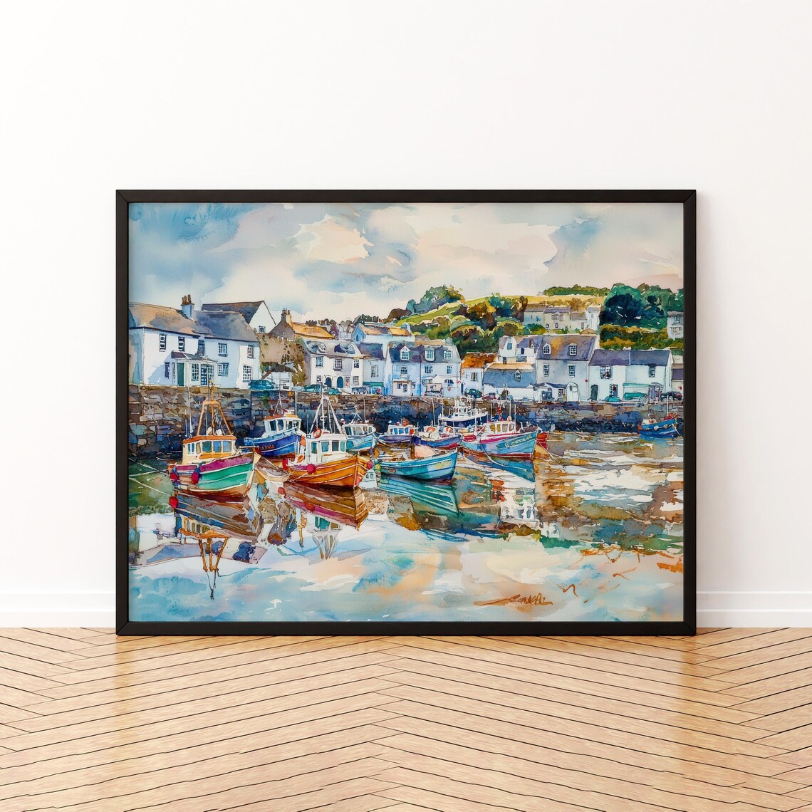 Mevagissey Cornwall Watercolor Travel Poster