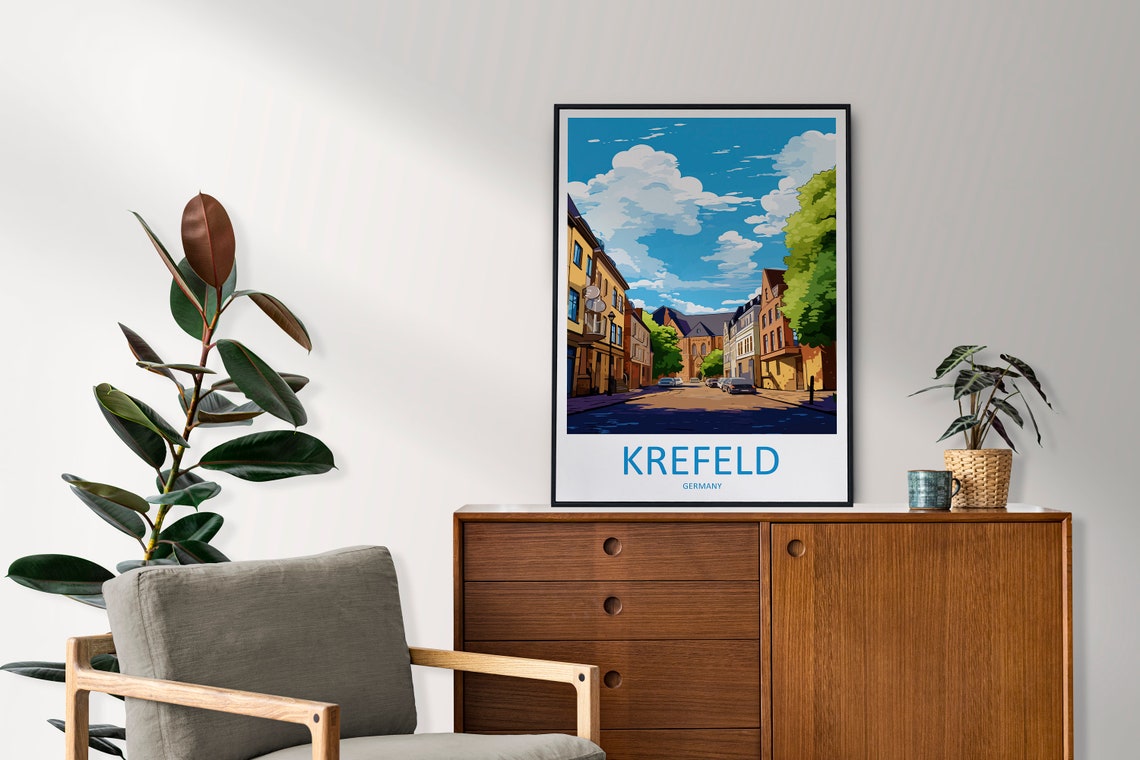 Krefeld Germany Historic City Street Church Trees Travel Poster - Image 2